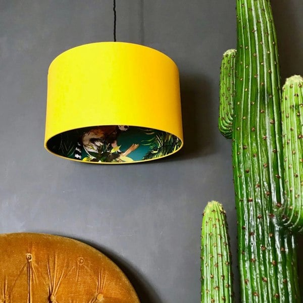 Love Frankie Teal Lemur Silhouette Lampshade in Egg Yolk Yellow