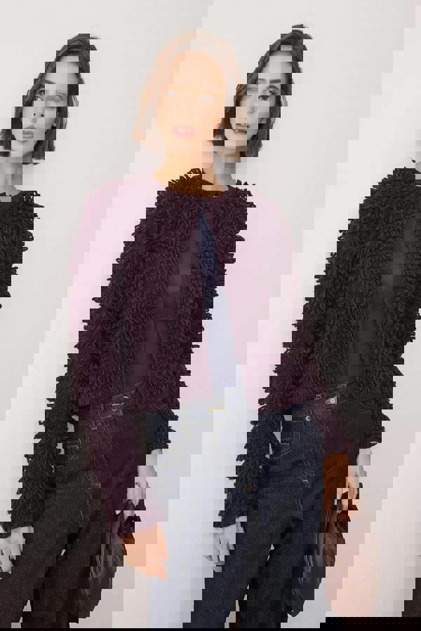 WOVCOR Crew Neck Textured Knit Cardigan