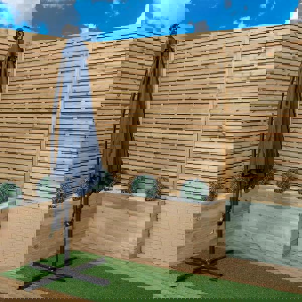 Samuel Alexander 3m Solar Powered Cantilever Lit Banana Garden Parasol with Crank Handle & White LED Lights in Blue