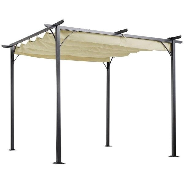 3 x 3(m) Metal Pergola with Retractable Roof, Garden Gazebo Metal Pergola Canopy for Party BBQ, Beige