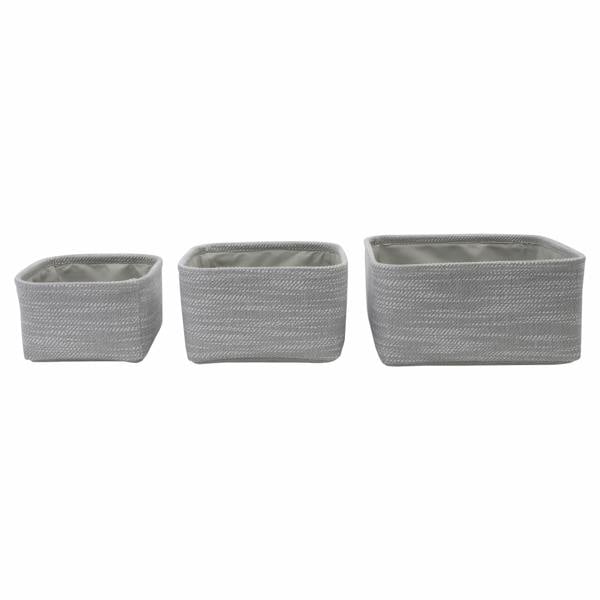 JVL Serena Square Fabric Storage Baskets for Home Organisation, Set of 3, Light Grey