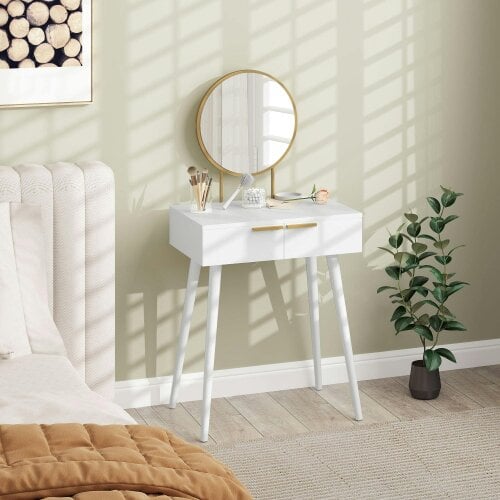 Wyld Haus Sovaha White Elegant Dressing Table With Round Mirror 60 x 40 x 123cm