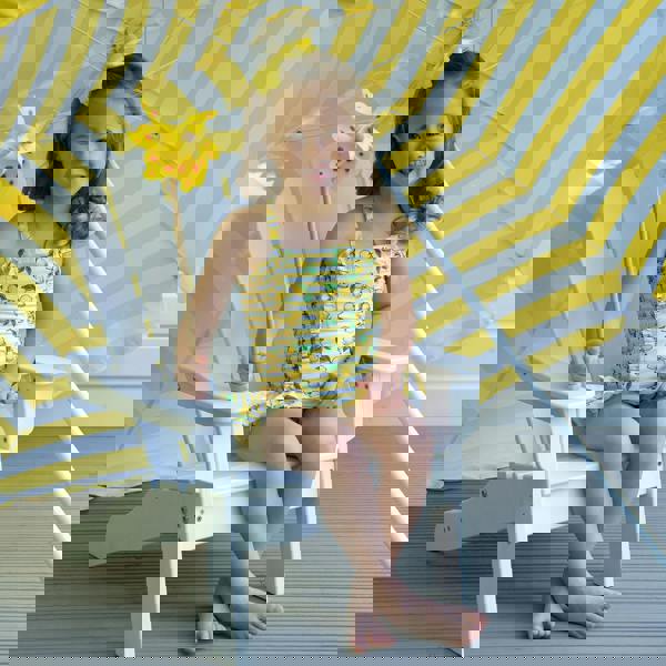 Rachel Riley Lemon Stripe Ruched Swimsuit