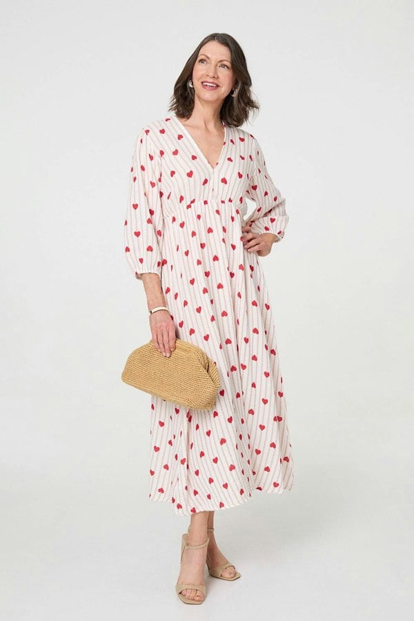 Pink | Striped Empire 3/4 Sleeve Maxi Dress
