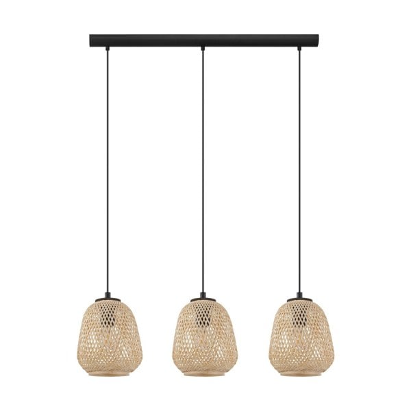Hanging Ceiling Pendant Light Round Wicker Shade 3 x 40W E27 Kitchen Island Loops