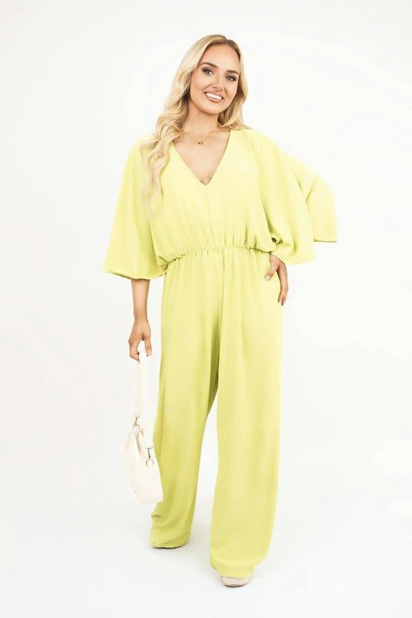 Maysa Wide Leg V Neck Jumpsuit With Back Tie Detail - Avocado