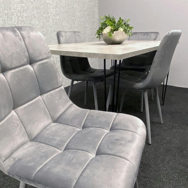 Kosy Koala Grey Dining Table with Hairpin Legs & 4 Grey Velvet Chairs Set for Kitchen & Dining Room
