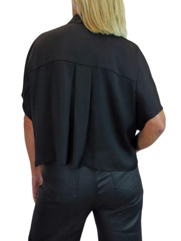 Paulo Due Women's Cropped Satin Shirt Short Sleeve Batwing Blouse