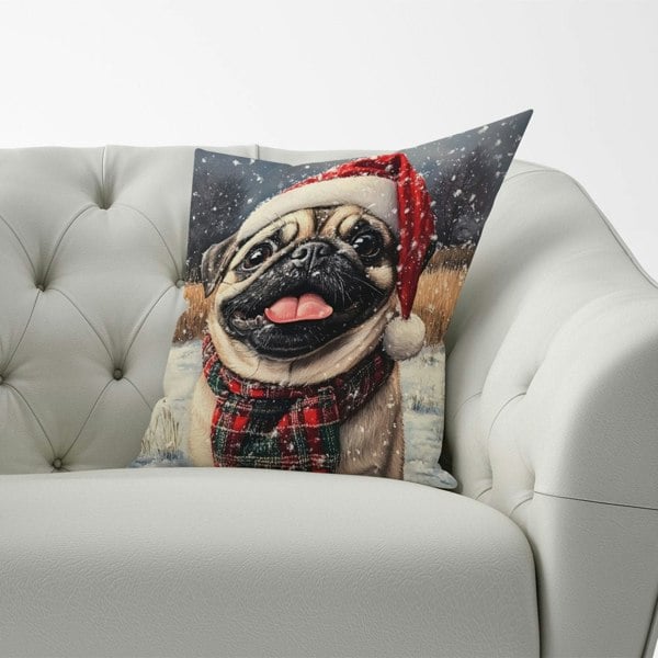 Warren Reed Christmas Pug Cushion