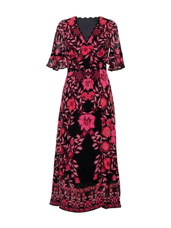 Rose & Nancy Miriam Red Black Mirror Floral Maxi Dress