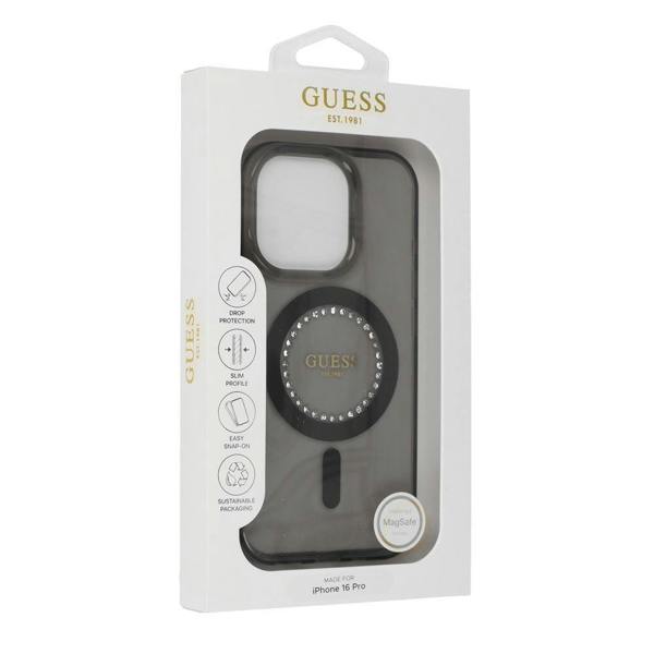 Guess IML Rhinestones Case with MagSafe for iPhone 16 Pro 6.3" Black - GUHMP16LPFTDTEK