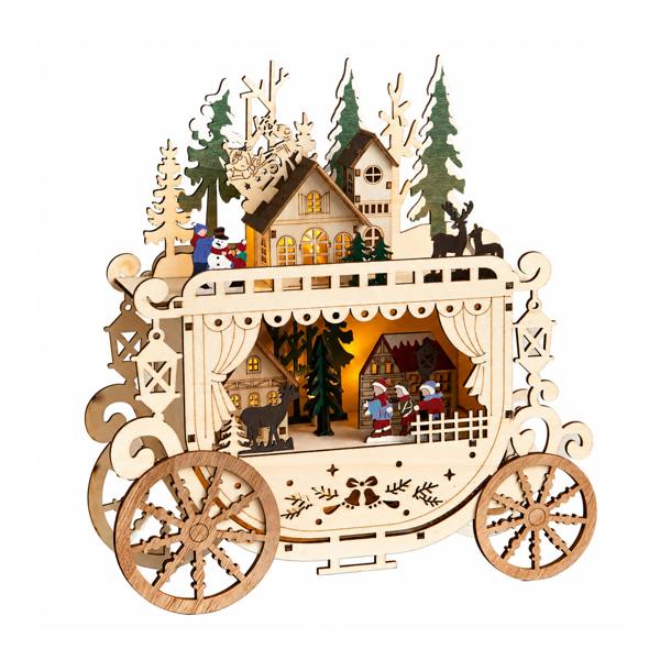 Samuel Alexander 25cm Battery Powered Light Up Wooden Christmas Carriage Village with Warm White LEDs