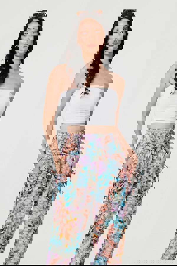 Blue | Printed High Waist Shirred Harem Pants
