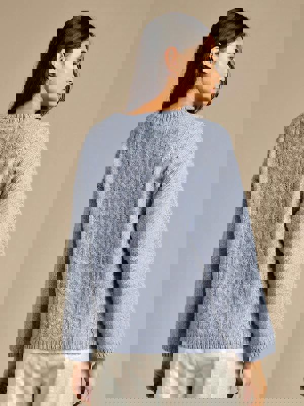 GWD Jerica Blue Wool Cable Knit Diamanté Jumper