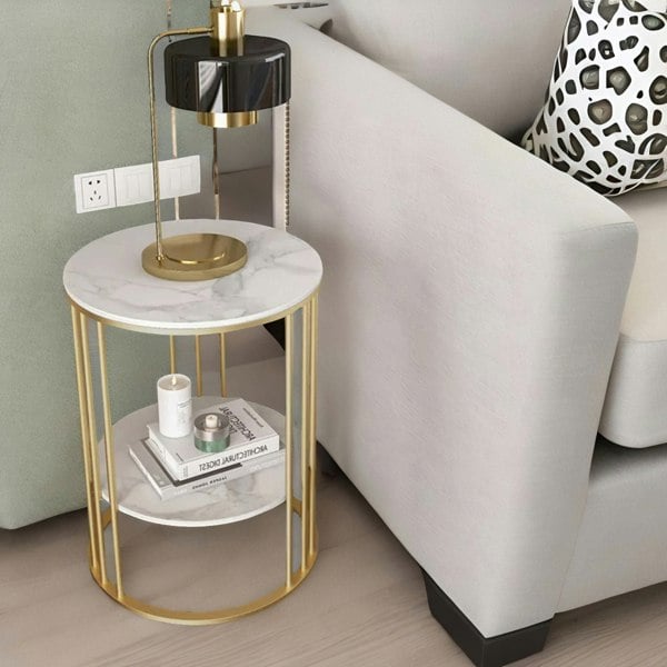 Rafaelo Mobilia 2 Tier Marble Coffee Table Gold
