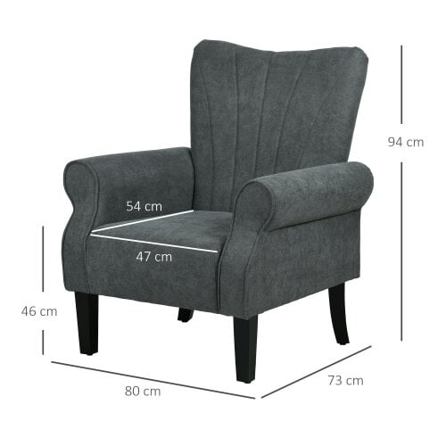 Wyld Haus Suri Mid Century Dark Grey Accent Armchair With Rolled Arms And Wooden Legs