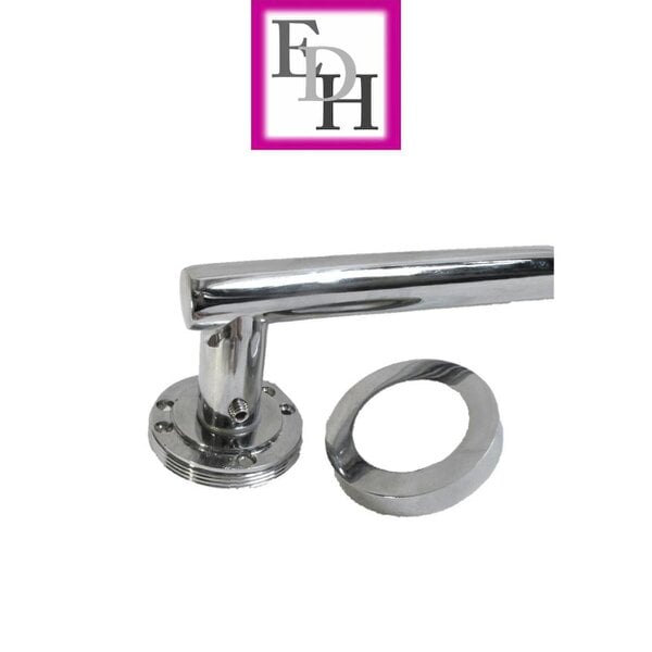EDH Door Hardware Modern Chrome Straight T-Bar Door Handles with Round Rose + Tubular Latch