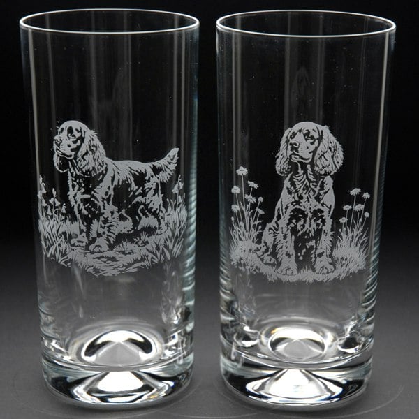 Glyptic Glass Art Cocker Spaniel Dog Highball Glass - Hand Etched/Engraved Gift