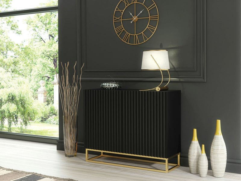 Mex Furniture Graceful Black Sideboard with Fluted Fronts & Gold Legs – 100cm Storage Unit