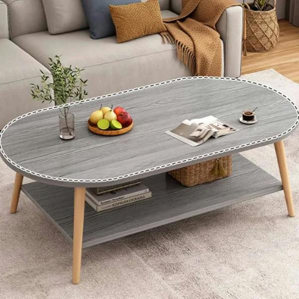 Havendro Grey Modern Double-Layer Coffee Table Space-Saving Living Room Side Table Easy to Assemble
