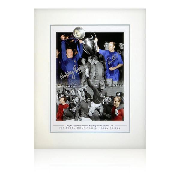 Bobby Charlton and Nobby Stiles Signed Deluxe Mount