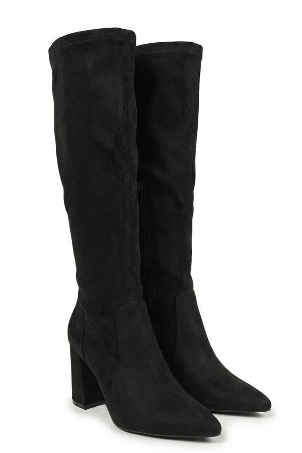 Odina Block Heel Pointed Toe Knee High Boots - Black S_wb