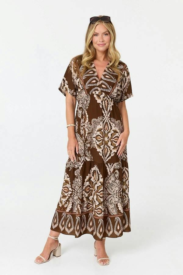 Brown | Paisley Relaxed 1/2 Sleeve Maxi Dress