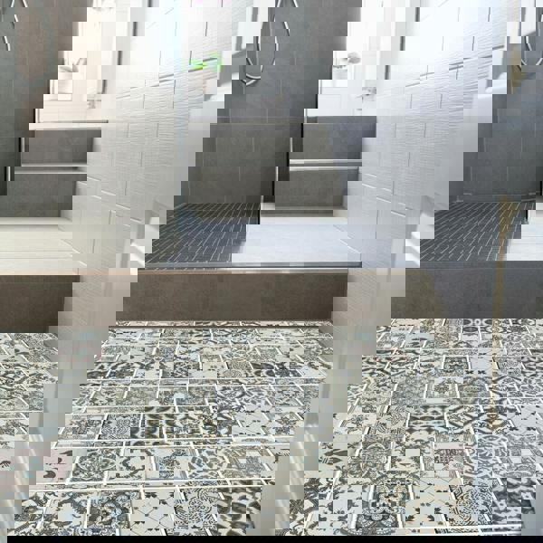 WALPLUS WFS6008 - Vintage Blue Azulejo Tiles Floor Sticker 120cm x 60 cm