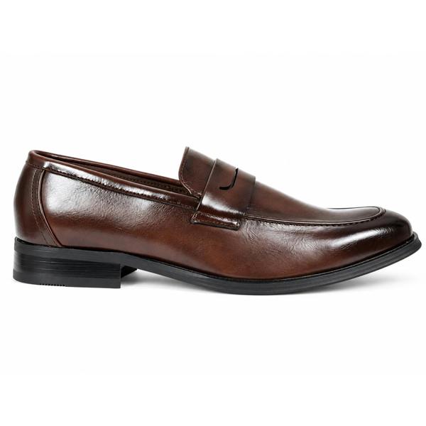 Men's Classic Vegan Leather Slip-On Saddle Strap Loafers - Brown