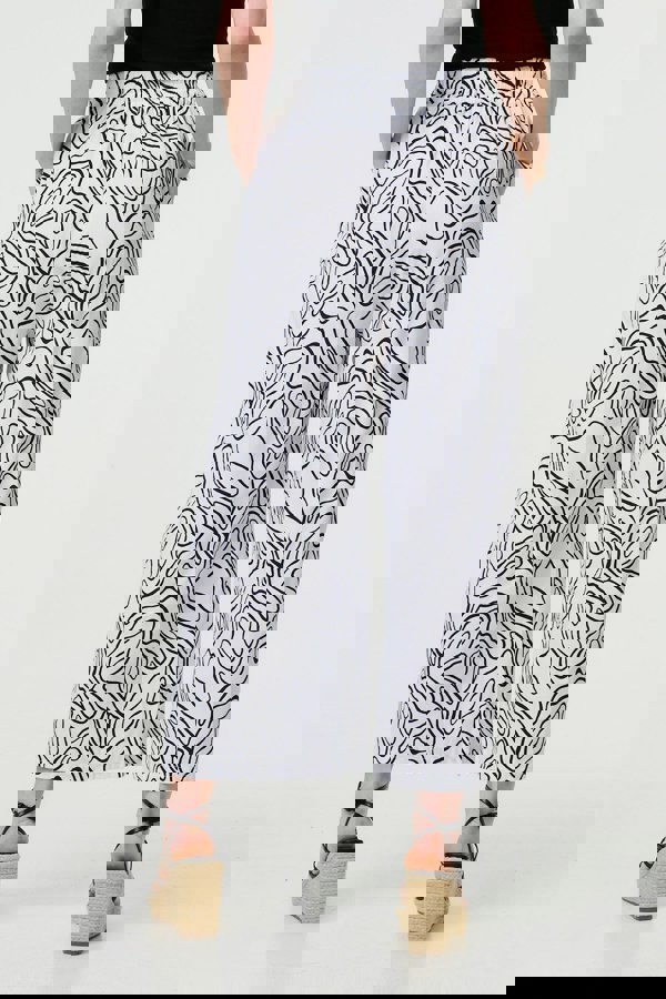 White | Abstract Print High Waist Wide Leg Trousers
