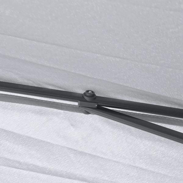 Grey gazebo roof close-up with plastic knob and reinforced seam bar