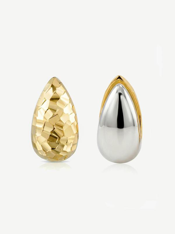 MUCHV Two-Tone Textured Teardrop Hoop Earrings