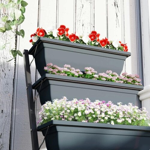 Bobobiy 5-Tier Raised Garden Bed, Vertical Ladder Plant Stand with 5 Removable Boxes, Elevated Flower Herb Growing Box, Grey