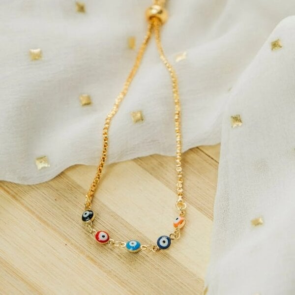 The Colourful Aura Multi-color Tiny Turkish Evil Eye Beaded Charm Adjustable Protection Bracelet