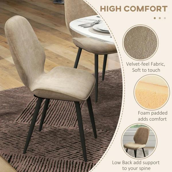 Light brown velvet dining chair with curved back and black tapered legs