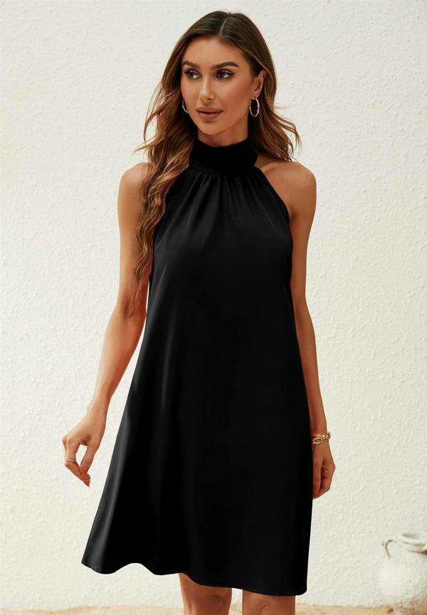 FS Collection Halter Neck Tie Back Mini Dress In Black