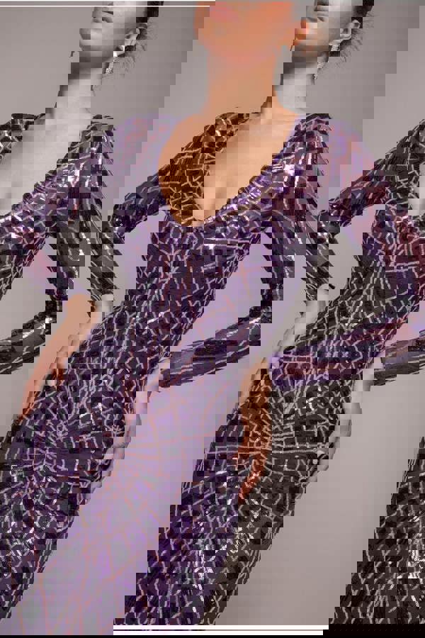 Geo Sequin Long Sleeve Maxi Dress - Purple DR3495