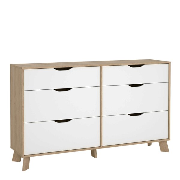 Wyld Haus Lira Jackson Hickory Oak Wood and White 6 Drawers Double Dresser