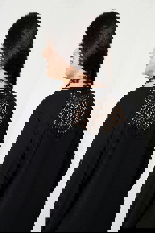 Black | Curve Lace Back Long Sleeve Relaxed Top