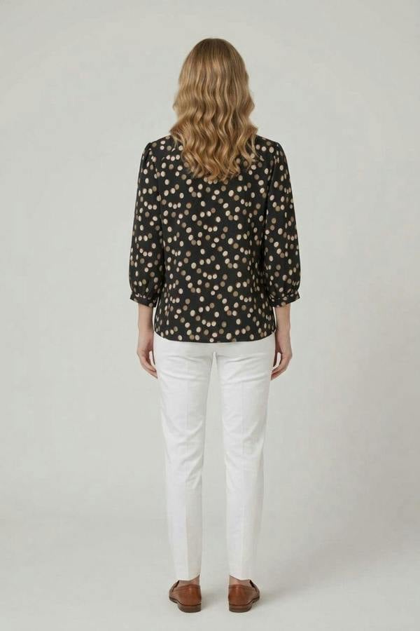 Black | Spotty Print 3/4 Sleeve Relaxed Blouse
