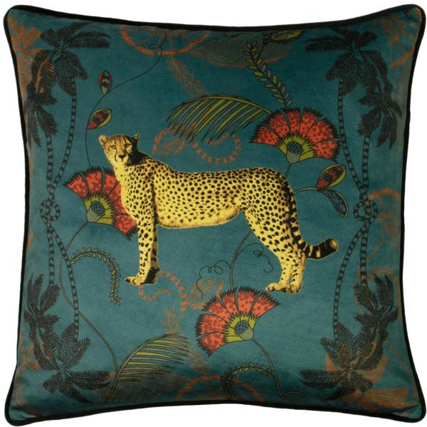 Paoletti Tropica Cheetah Cushion Cover - Teal/Green/Gold - 