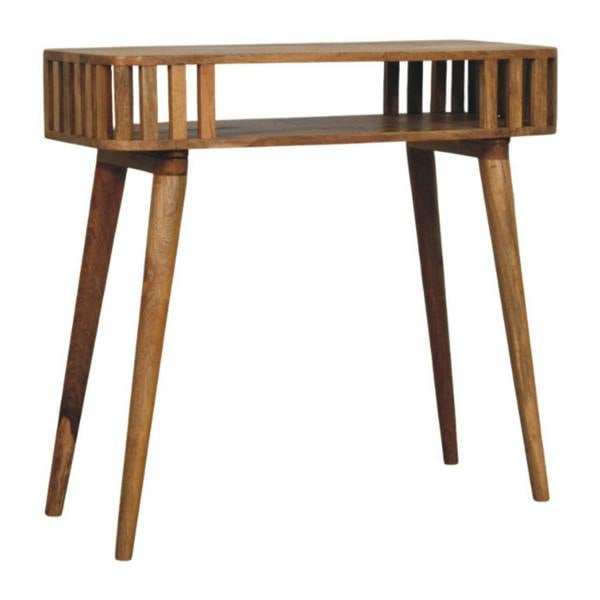 Artisan Furniture Solid Wood Slatted Oak-ish Console, 1 Shelf, Beige