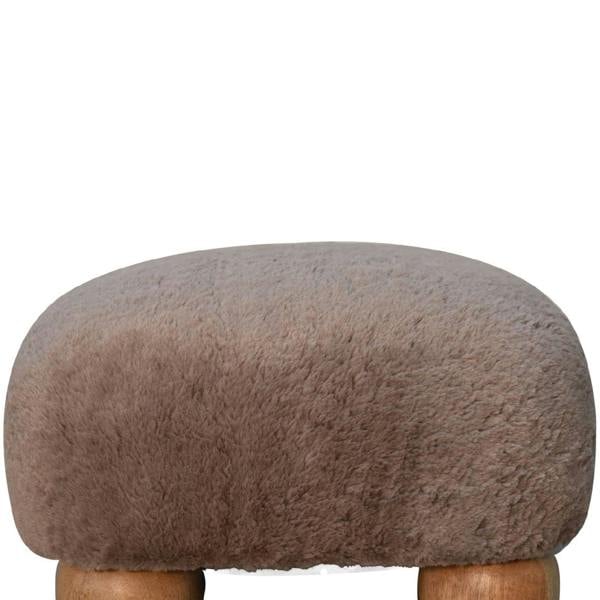 Artisan Furniture Solid Wood Mocha Faux Fur Nordic Footstool