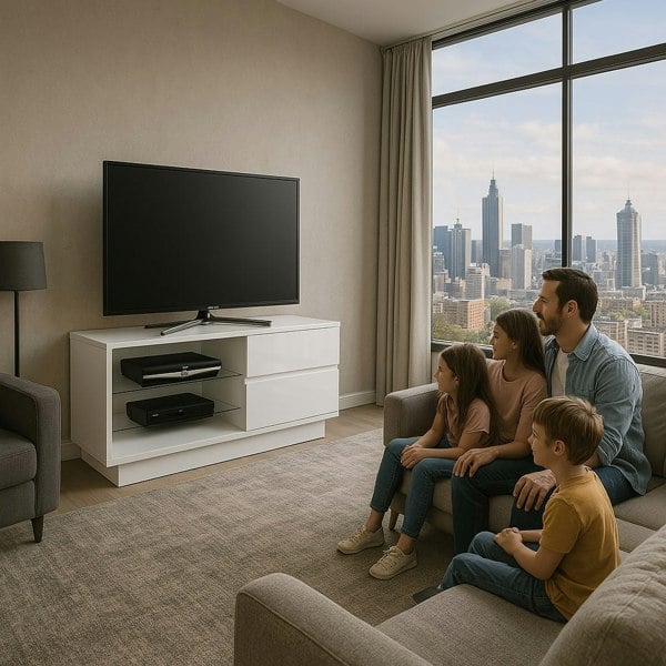 Centurion Supports Gallus Gloss White TV Stand with 2 Drawers and 3-Shelves Modern Entertainment Unit for TVs up to 55 Inch