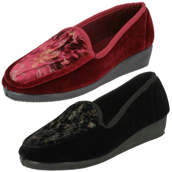 Spot On Ladies Spot On Slip On Floral Design Slipper Shoes