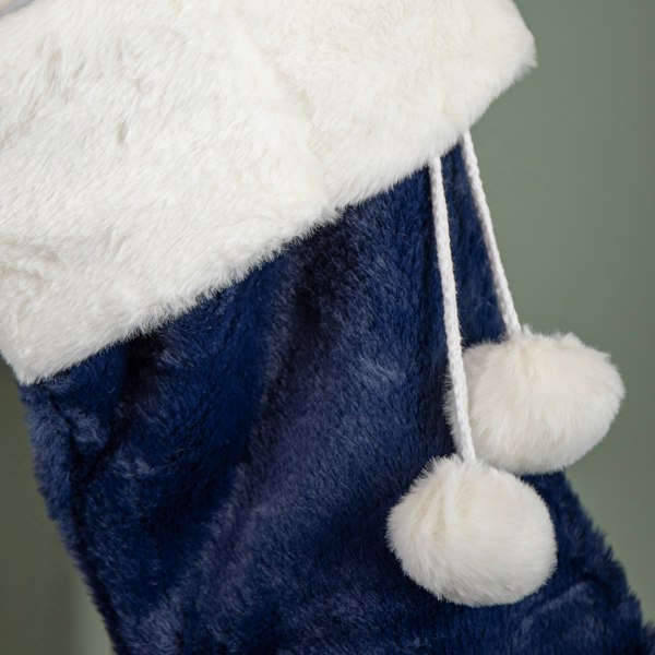 Samuel Alexander 55cm Blue Soft Plush Hanging Christmas Stocking with Faux Fur Trim and Pom Poms