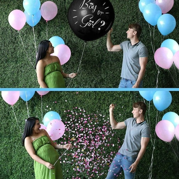 DS Living Gender Reveal 36 Inch Balloon with Pink and Blue Confetti