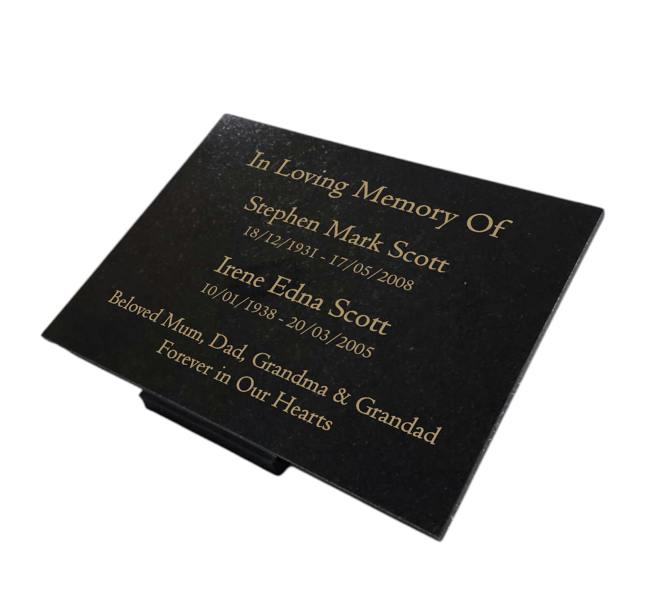 Memorials Direct Granite Memorial Plaque for Two Names, Free Personalised Gold Engraving, Polished Granite