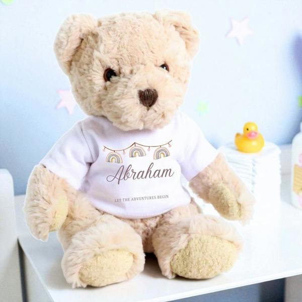 Personalised Rainbow Bunting Baby Gift Box - Teddy & Vest