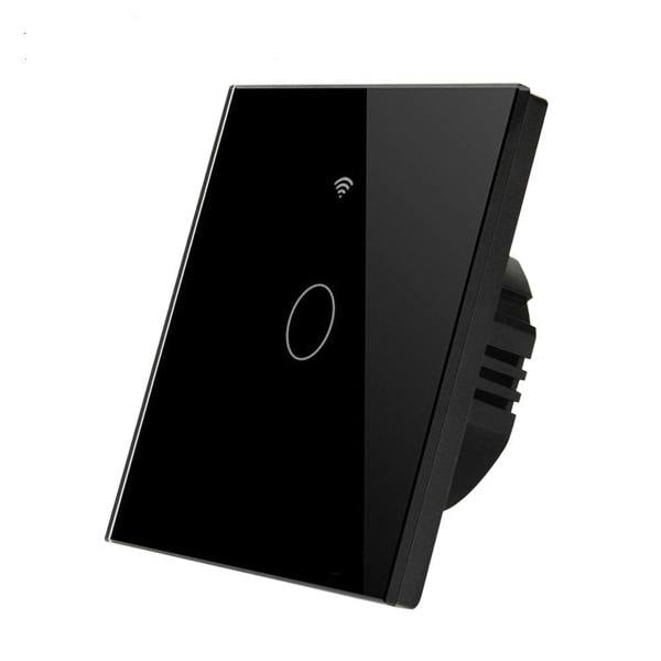 ENER-J Black Smart Switch – 1 Gang Wireless WiFi Switch, No Neutral Wire, Alexa & Google Compatible, UK Glass Panel